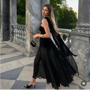 Zara Black Strapless Sheer Dress